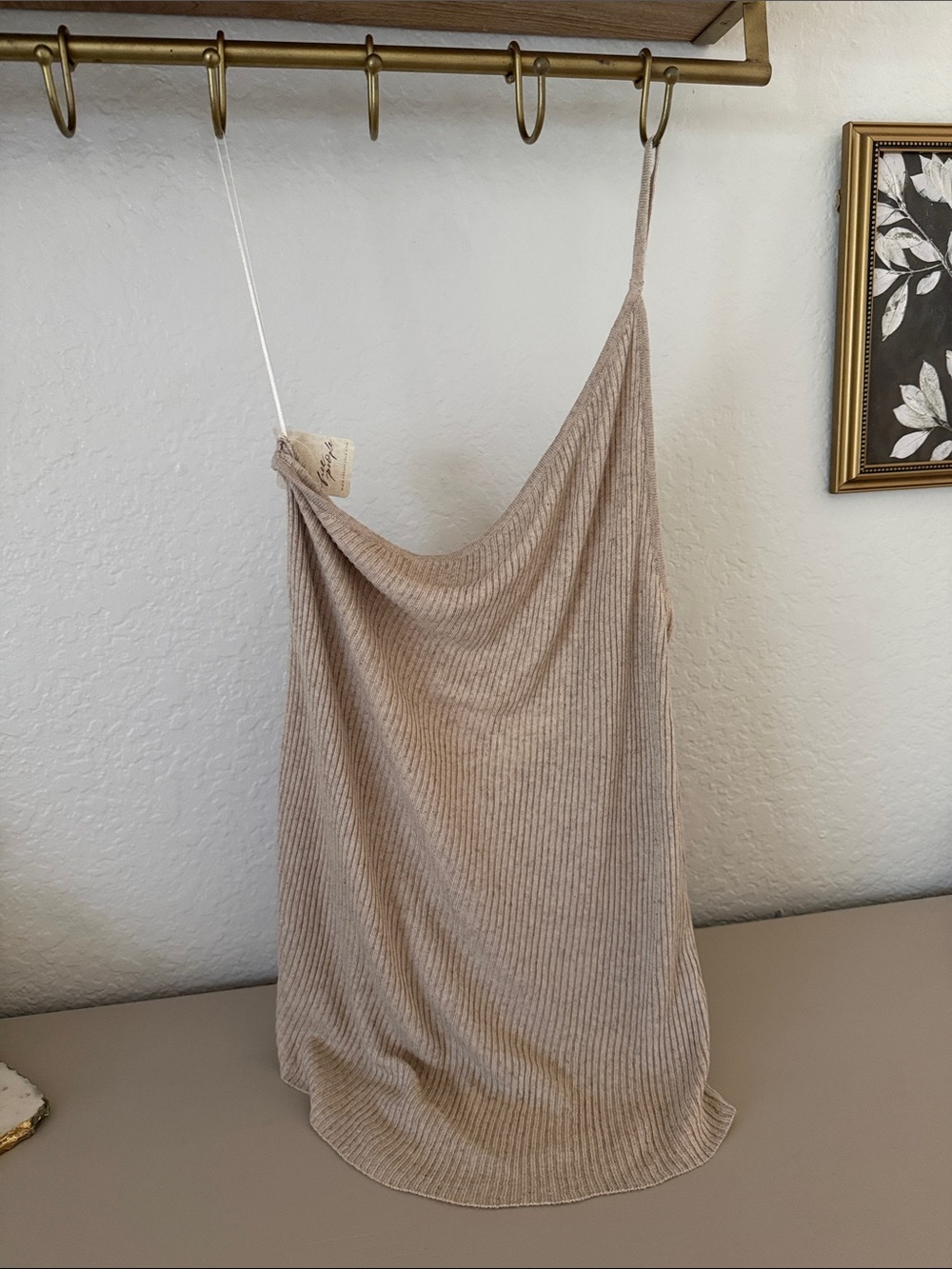 Free People Ribbed Beige/Cream Knit Cami